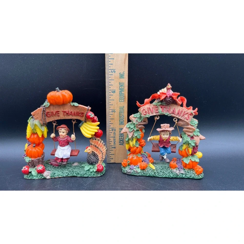 K's Collection Give Thanks Thanksgiving Figurines Pilgrim Boy Girl Swing Set 2
